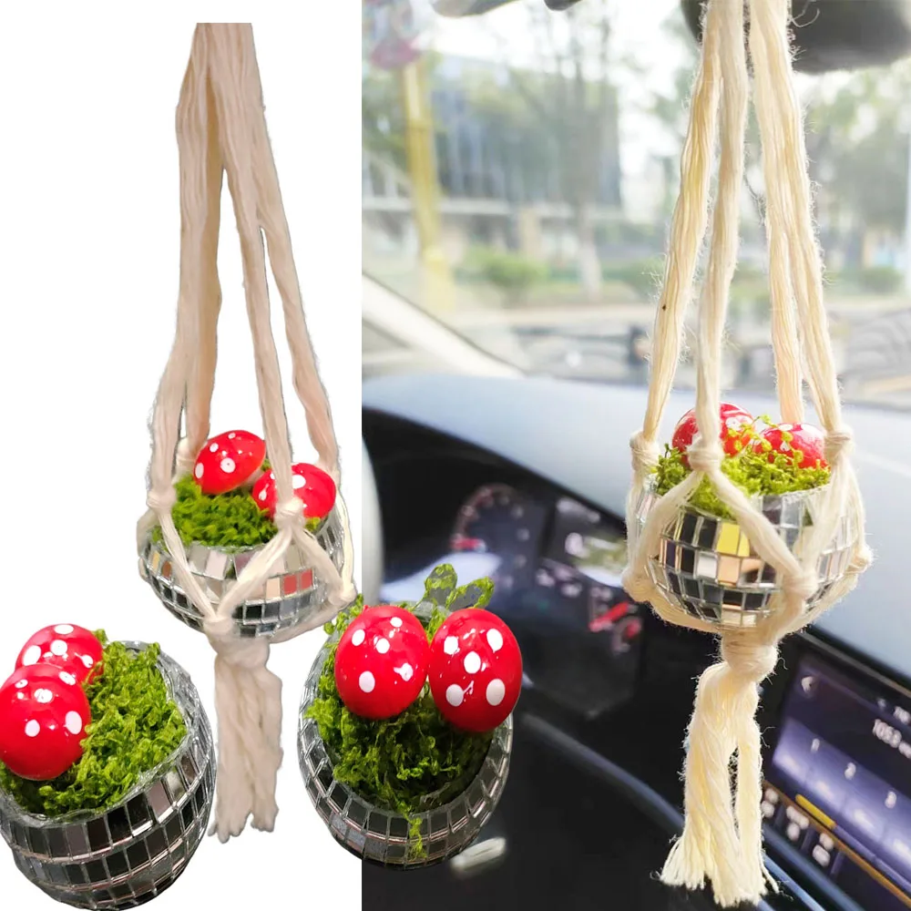 Mushroom Disco Ball Hanging Decorations for Home and Party Decor Car Interior and Rearview Mirror Ornament