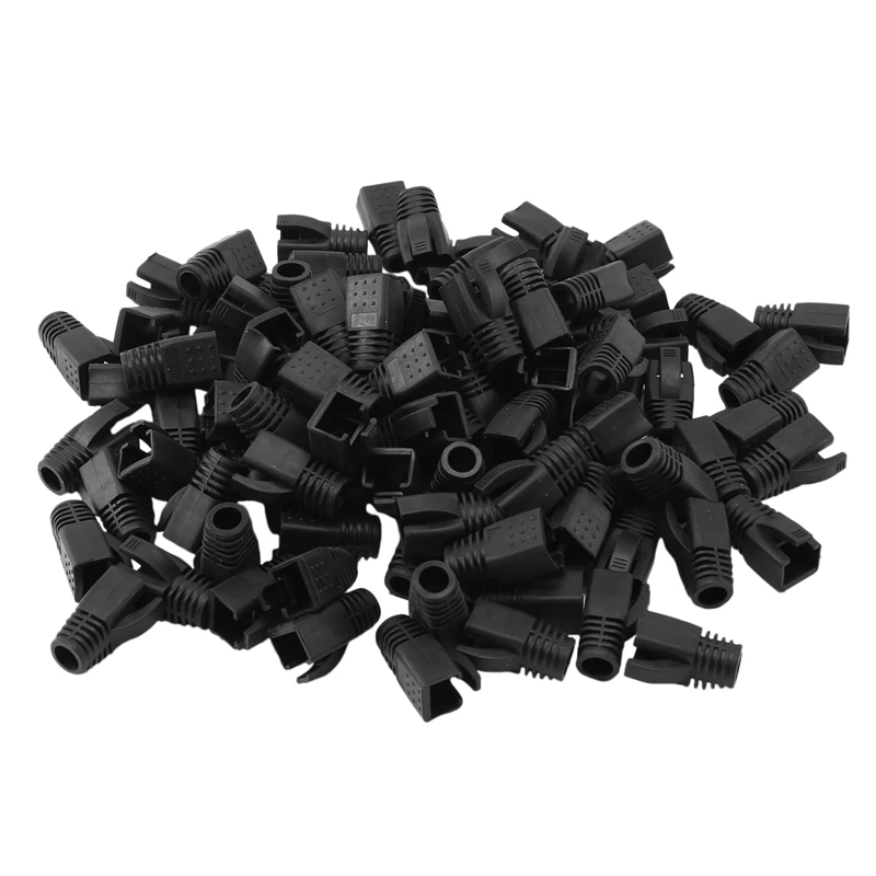 100 Pcs RJ45 Boots Anti-Dust Protection Inner Diameter 7Mm Head Jacket For CAT7 Net Cables - Black