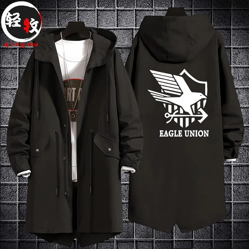 

Синяя демисезонная ветровка с капюшоном средней длины, хлопковое пальто, модная брендовая верхняя одежда