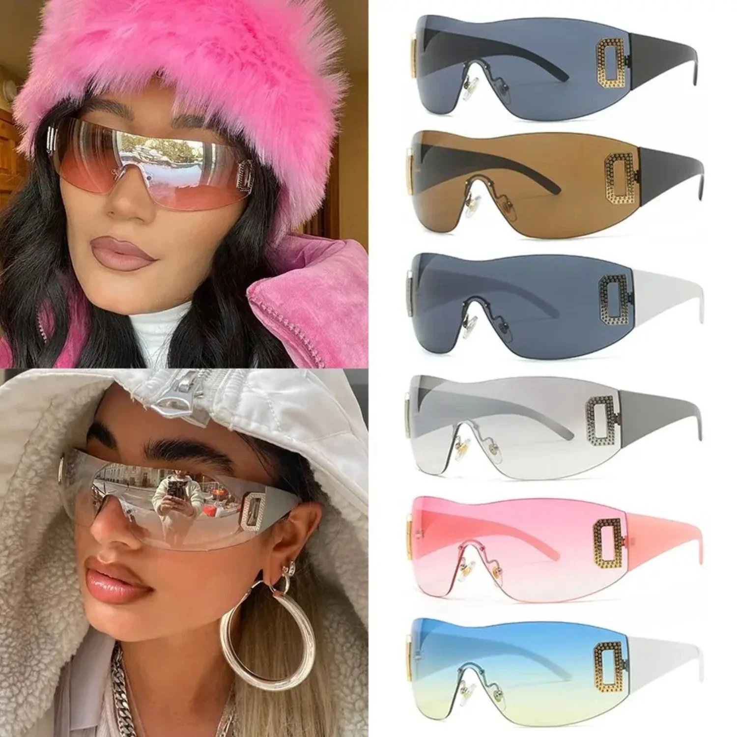 

UV400 Sun Glasses Frameless Eyewear Jeweled Sport Sunglasses Punk Y2K Sunglasses Women Wrap Around