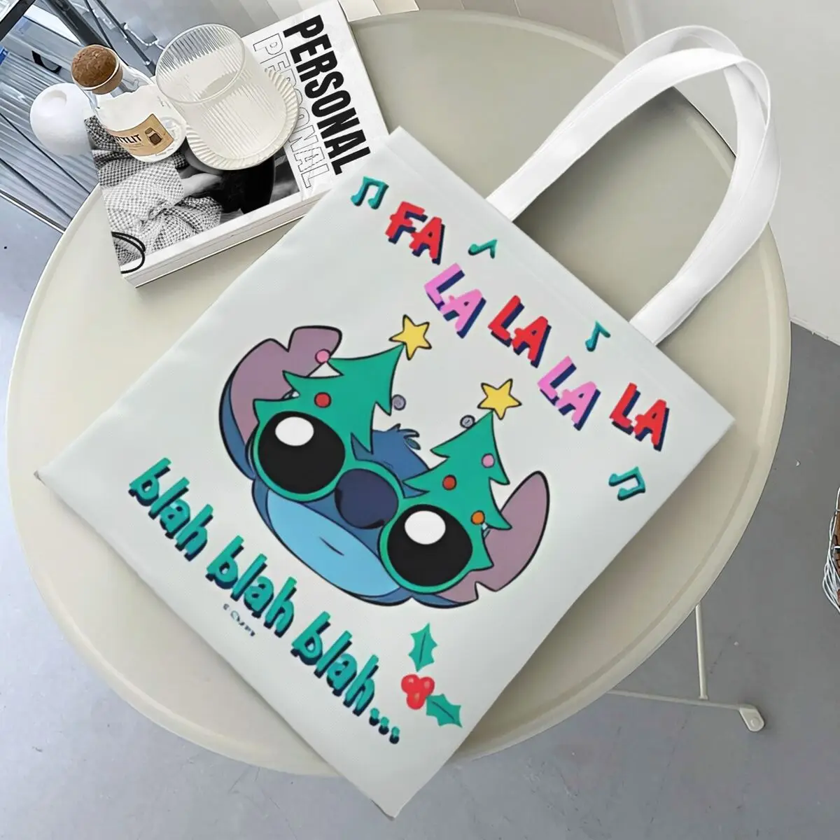 Women Men Lilo & Stitch Christmas Santa Hat Tote Bags Canvas Shopping Bag for Shopping Handbags