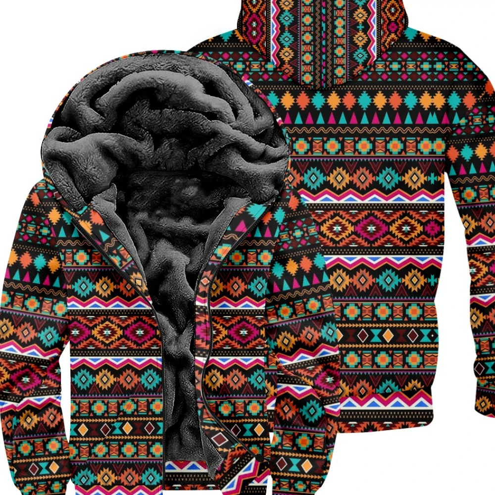 

Zipper Hoodies Cardigans Ethnic Tribes Pattern Retro Printed Thick Home Wear Fashion Fleece Casual Streetwear Men Women Clothing