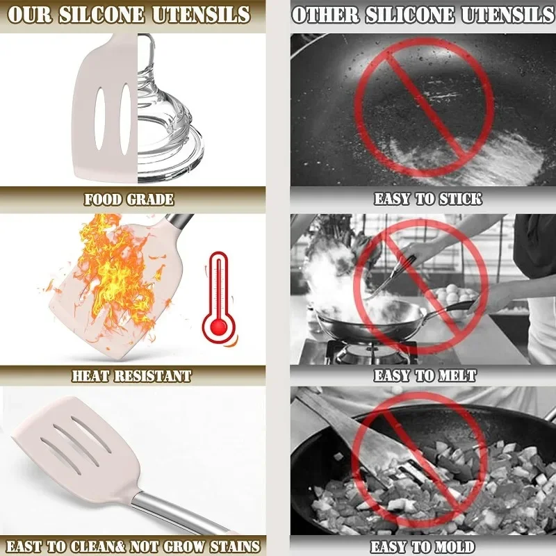 مجموعة أدوات الطبخ المطبخ المصنوعة من السيليكون من Umite Chef، مجموعة ملعقة مكونة من 43 قطعة بمقبض من الفولاذ المقاوم للصدأ، مقاومة للحرارة غير لاصقة - #6