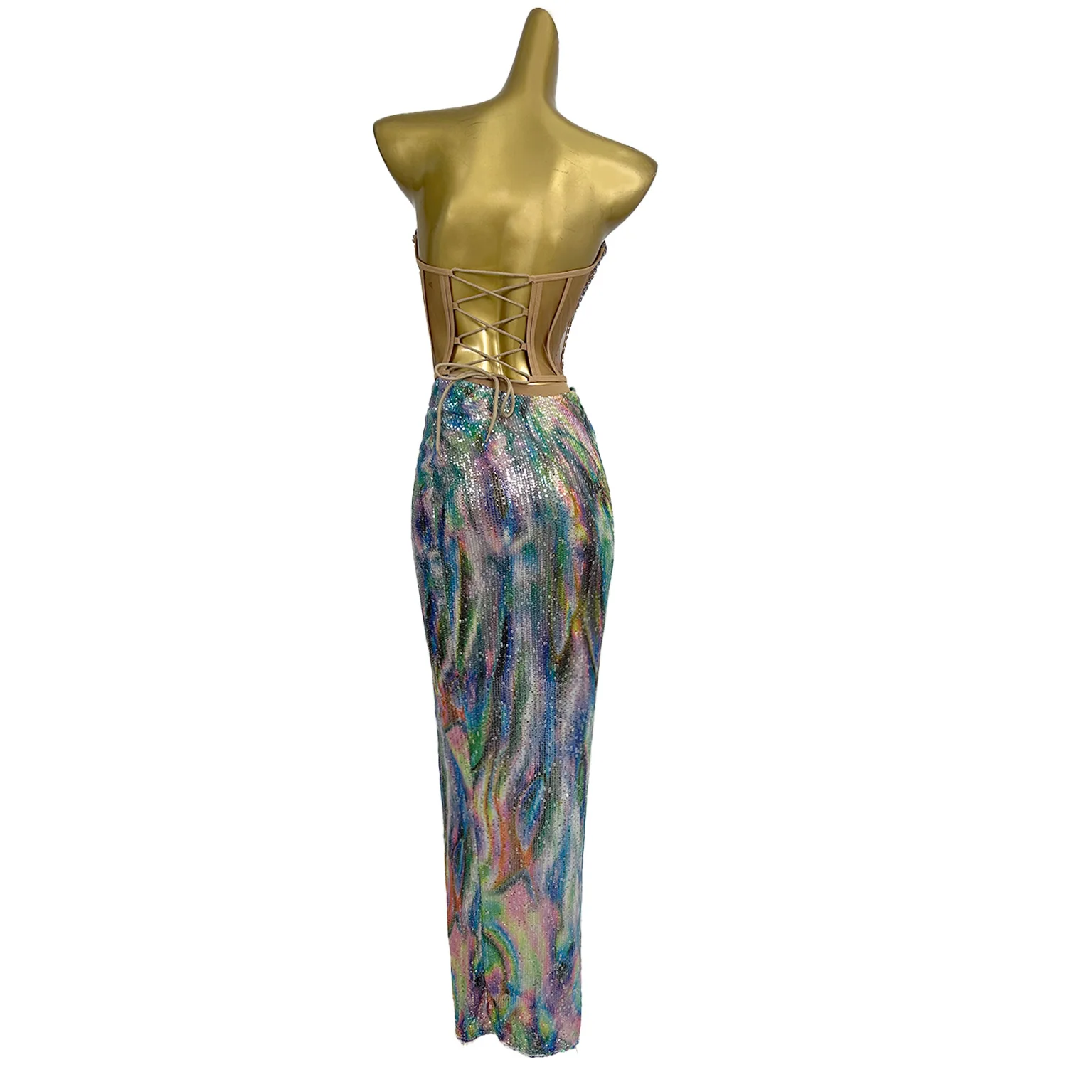 Off Shoulder Sequin Corset Top Long Skirts 2 Piece Set Women Dinner Gown Holiday Club Party Dress Singer Dancer Show Outfit