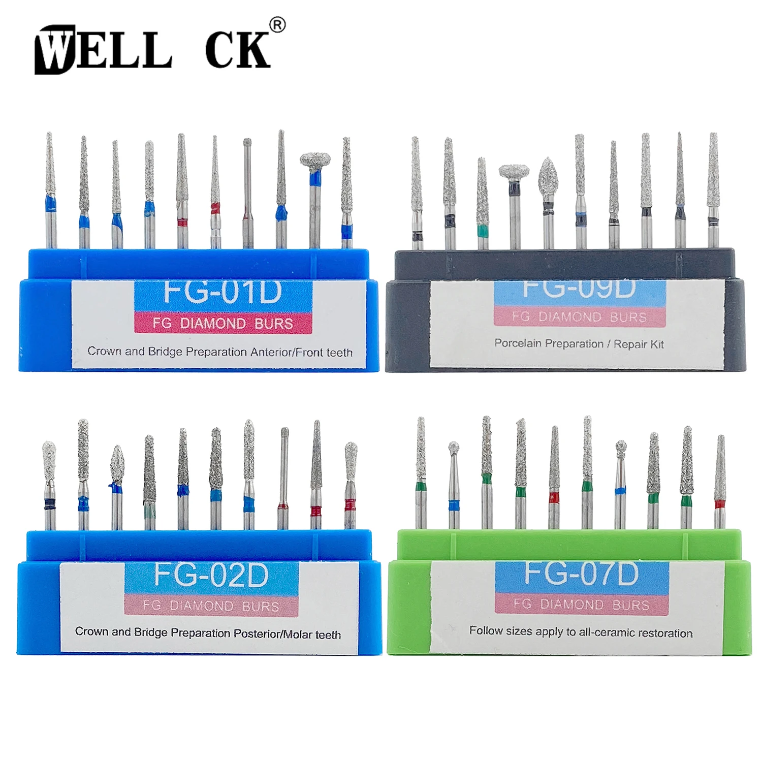 10Pcs/Box WELLCK Dental Diamond Bur FG Drills for High Speed Handpiece Polishing Whitening Tools Dental Burs for Teeth Whitening