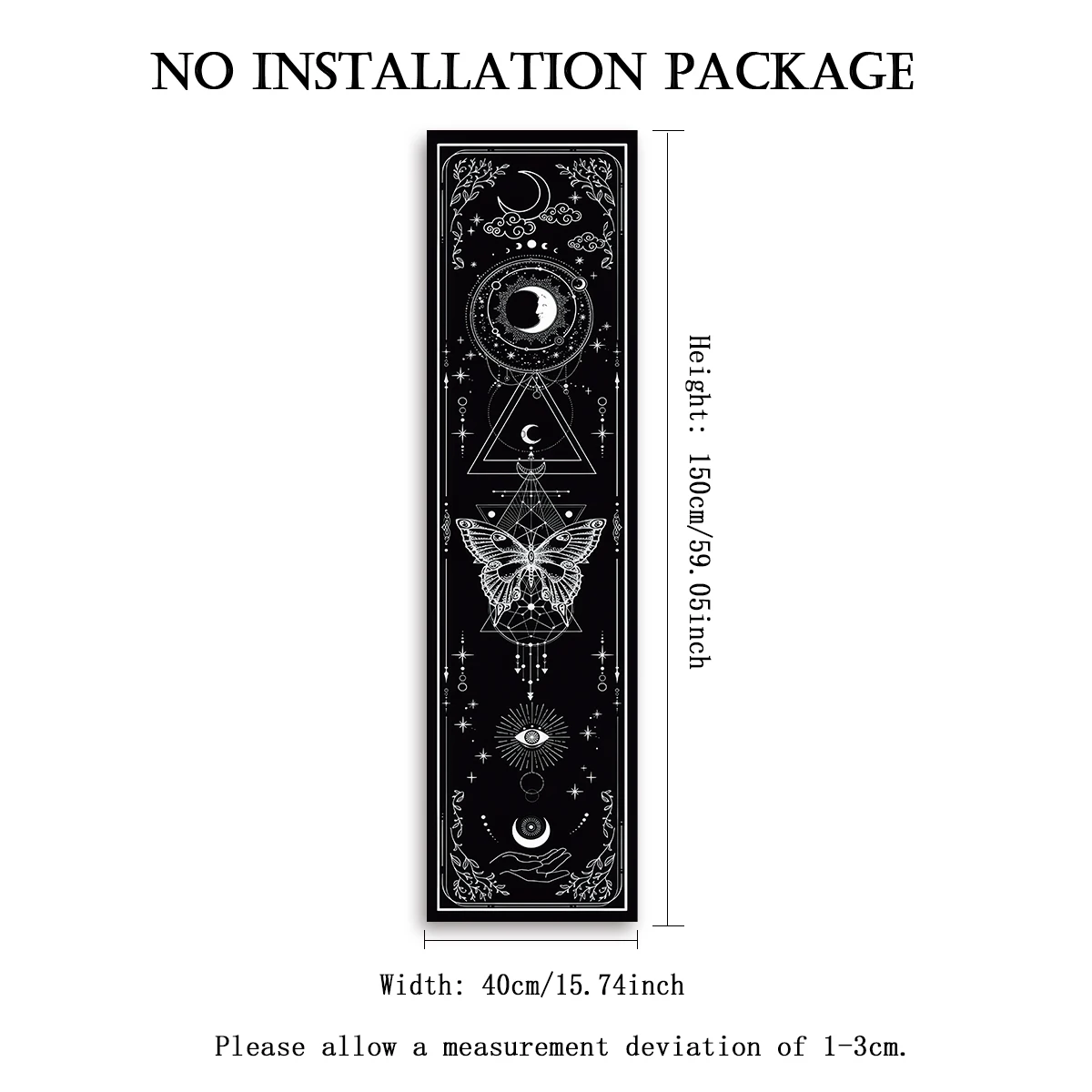 Gothic Witchy Sun & Moon Vertical Tapestry Black And White Butterfly Wall Hanging For Living Room, Bedroom Aesthetic Home Decor