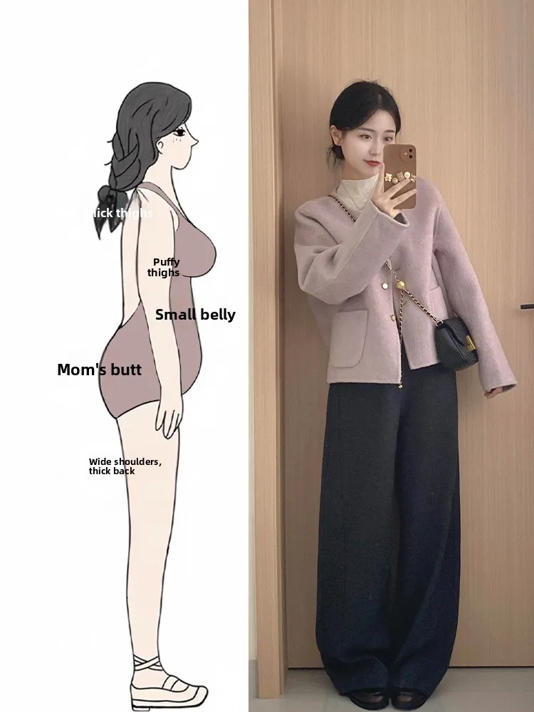 

Stylish Winter Fashion plus Size Three Piece Set Double Sided Woolen Coat Wide Leg Pants High Waist Warm Korean Style Women's...