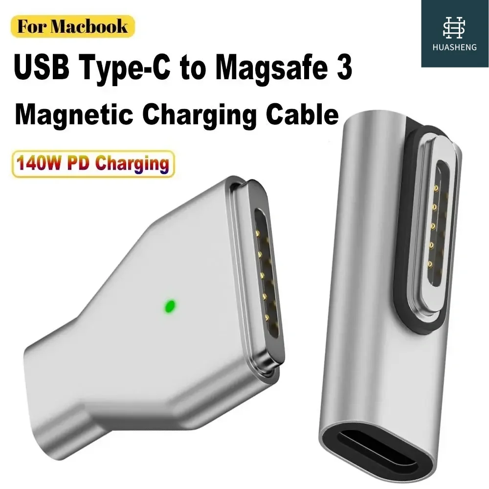 140W Type-C Female to Magsafe 3 Converter Laptop Indicator USB-C Magnetic Adapter Zinc Alloy Connector for MacBook Air/Pro