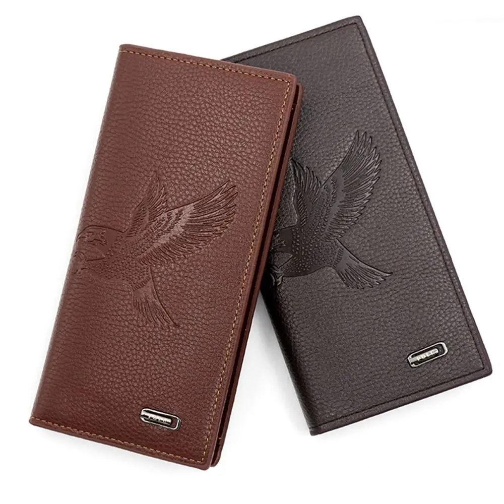 Portable Waterproof Men's Long Wallet Large Capacity Solid Color Male Leather Purse Eagle Multi-position Card Wallet Male