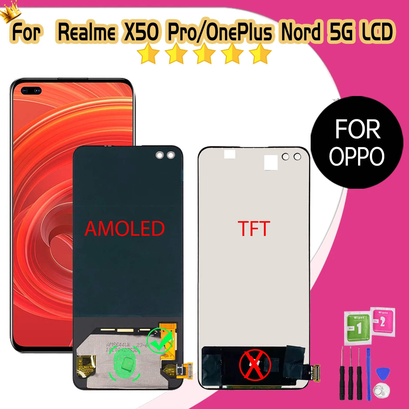 

AMOLED TFT 6,44 "для Realme X50 Pro 5G RMX2075 ЖК-дисплей экран для Oneplus Nord 5G AC2001 AC2003 ЖК-сенсорный дисплей дигитайзер