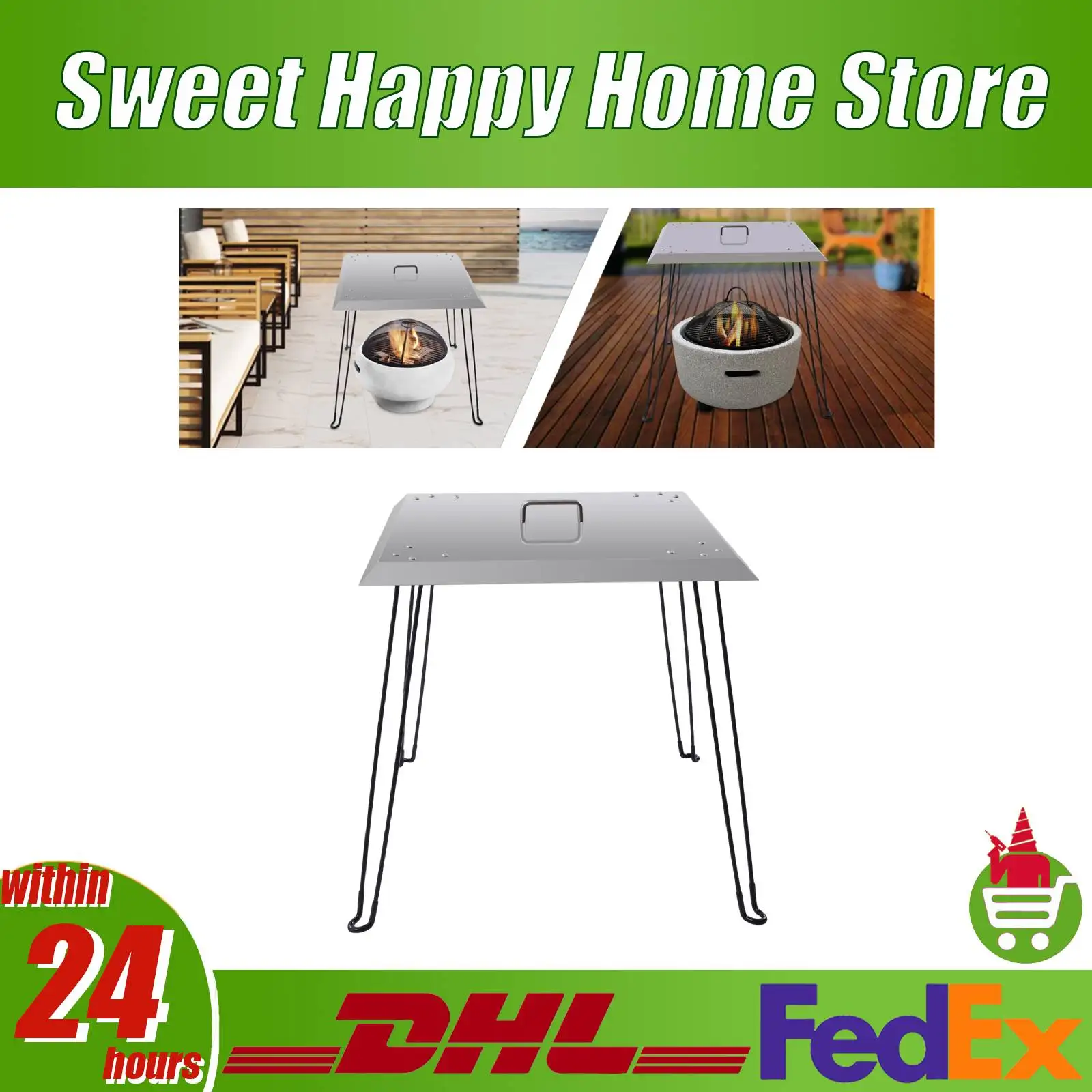 

Fire Pit Heat Deflector Stainless Steel Square Lid Cover with Handle Foldable Legs for Outdoor Firepit