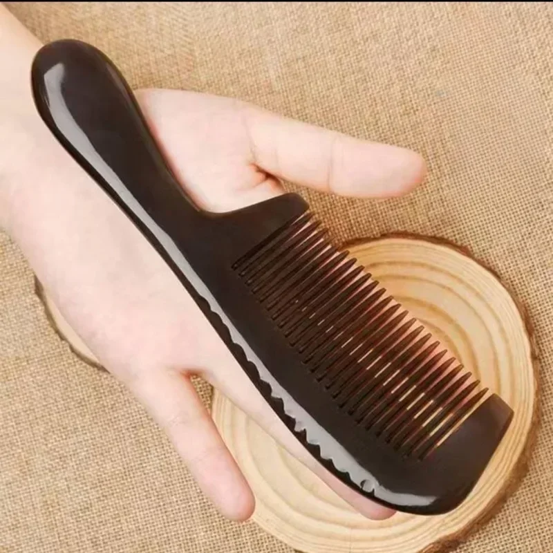Naturalny grzebień z rogu wołowego antystatyczne ręcznie robione grzebienie Buffalo profesjonalny rozczesujący masaż grzebień z drobnymi zębami Cepillo Para Cabello — zdjęcie 3