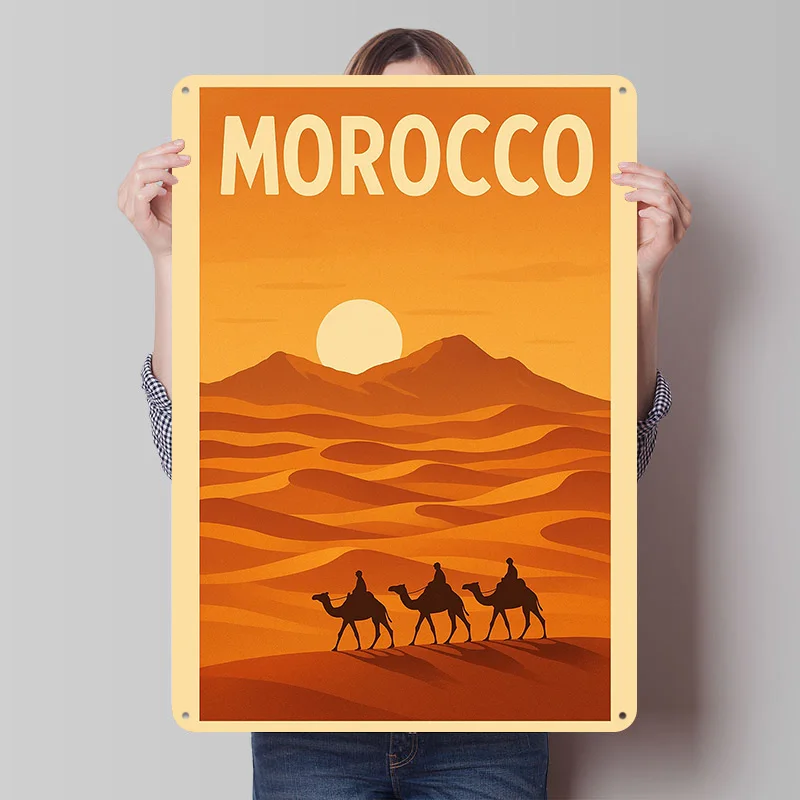 Morocco Desert Travel Metal Poster Custom Wall Art Retro Vintage Tinplate Signs for Man Cave Desk Decor Bedroom Decoration House