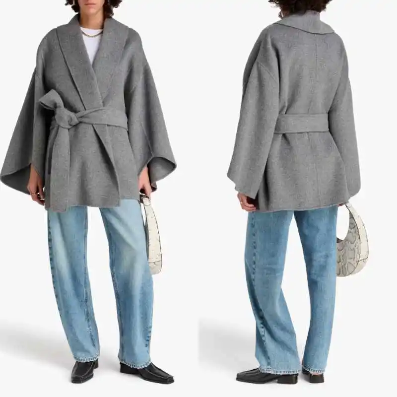 

Elegant Woman Loose Cashmere Coat 1 Piece Open Shoulder Design Coat Casual Office Ladies Chic Formal Occasion Customized