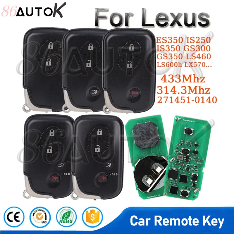 Remote Key For Lexus IS350 GS300 GS350 ES350 IS250 LX570 LS460 LS600h 271451-0140 4D Chip 314.3 /433MHz Car Key Fob