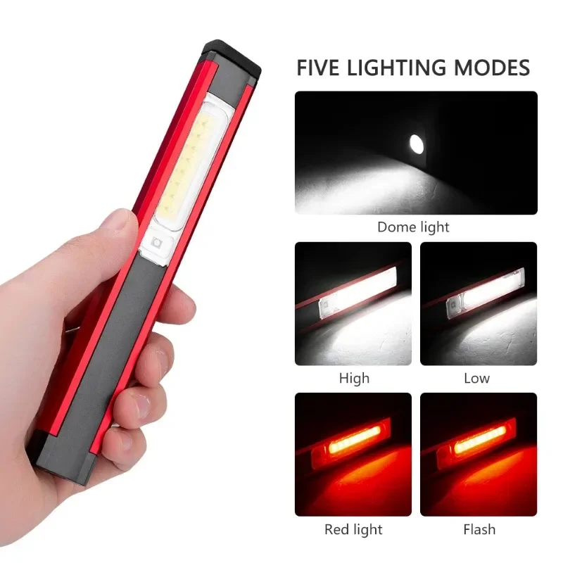 Powerful COB LED Flashlight Magnetic Work Light USB Rechargeable Inspection Light with Side Light Built-in Battery