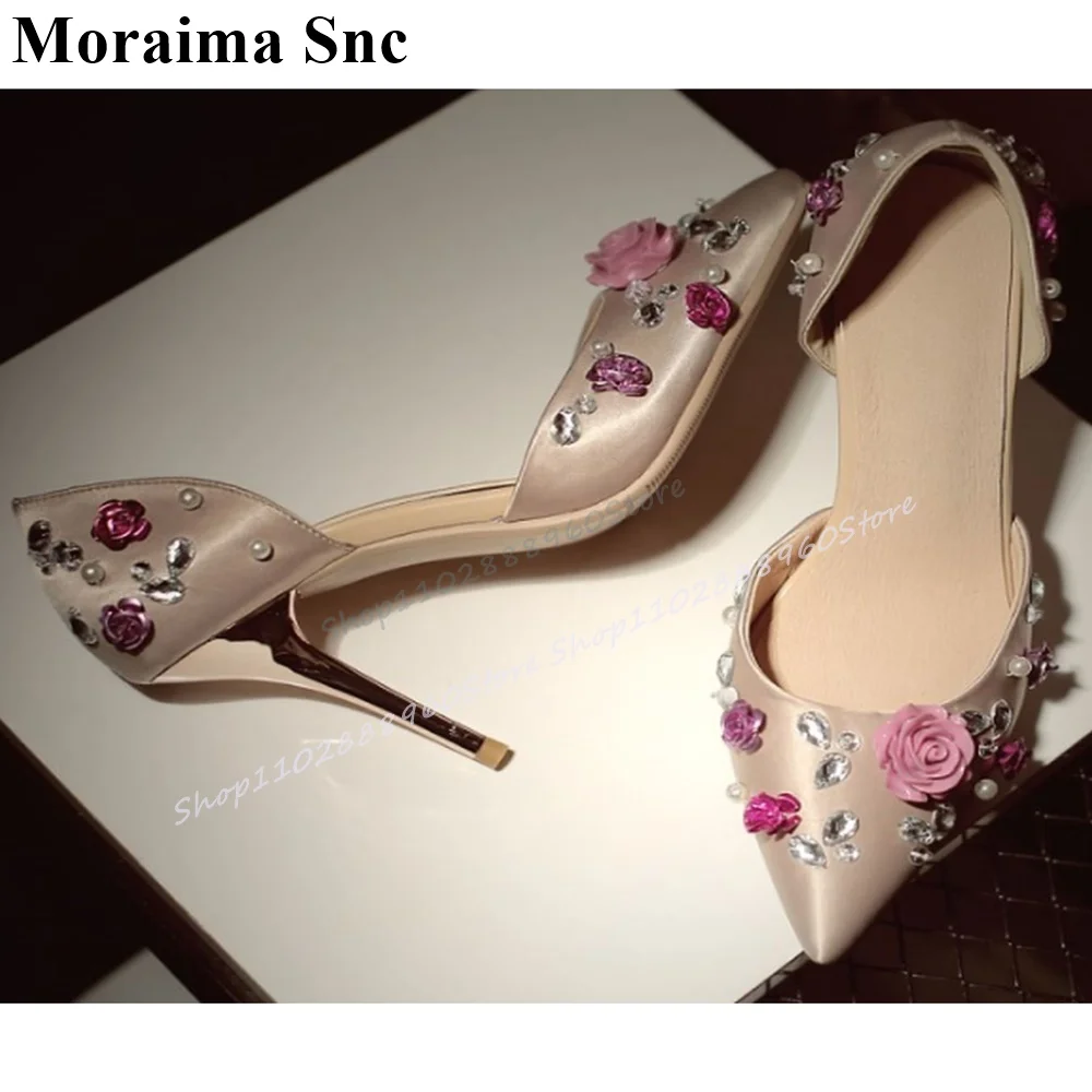 

Trendy Nude Rose Crystal Shallow Pumps Stilettos High Heel Shoes For Women Slip On Pointed Toe 2025 Fashion Zapatos Para Mujere