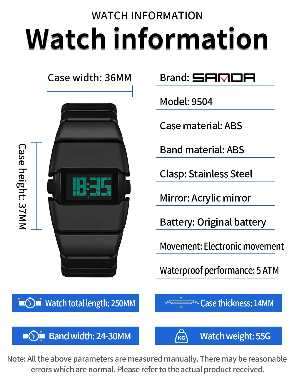 SANDA Y2K retro electronic watch 5ATM waterproof night light display snooze alarm clock stopwatch men's and women's watches 9054 view 5
