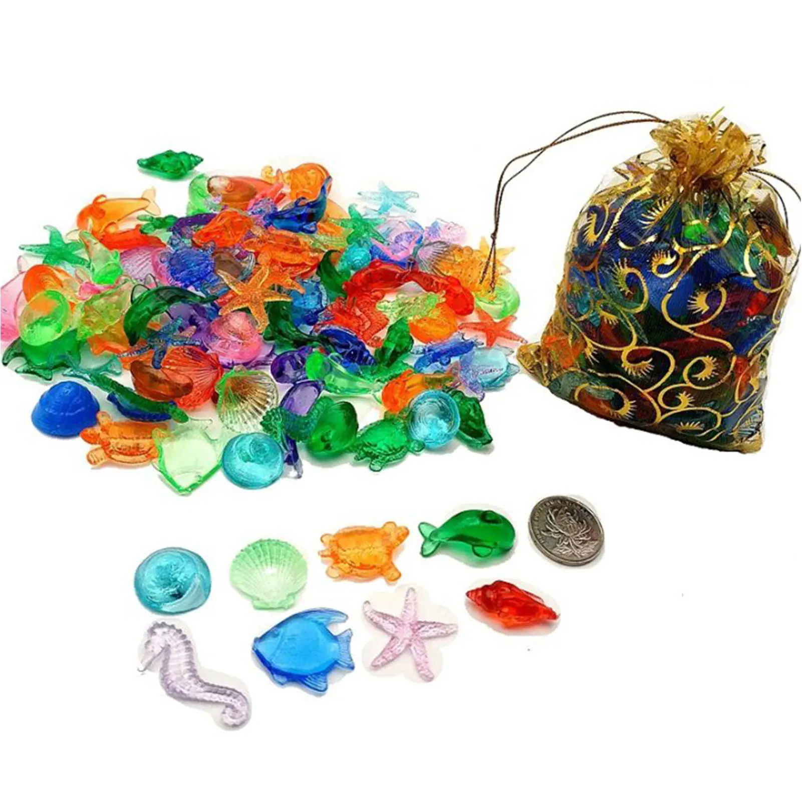 Clear Acrylic Gems 100Pcs Colorful Sea Animals Set Pool Decor Summer Swimming Diving Toys Children Jewels Crystal Explore Toys