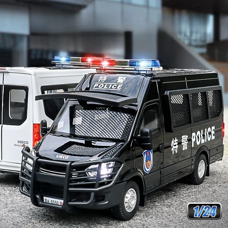 

1:24 VECO Police Car High Simulation Diecast Metal Alloy Model car Sound Light Pull Back Collection Kids Toy Gifts