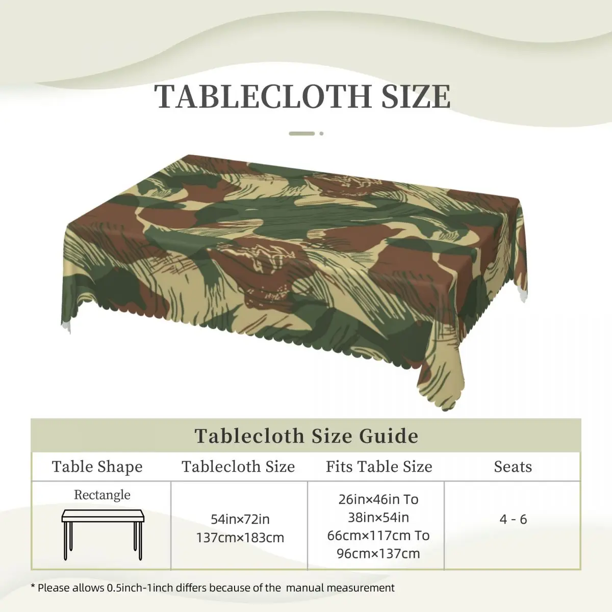 Rhodesian Brush Stroke Camouflage Customized Rectangular Tablecloth Oilproof Table Cover for Festival Decorations Table Cloth
