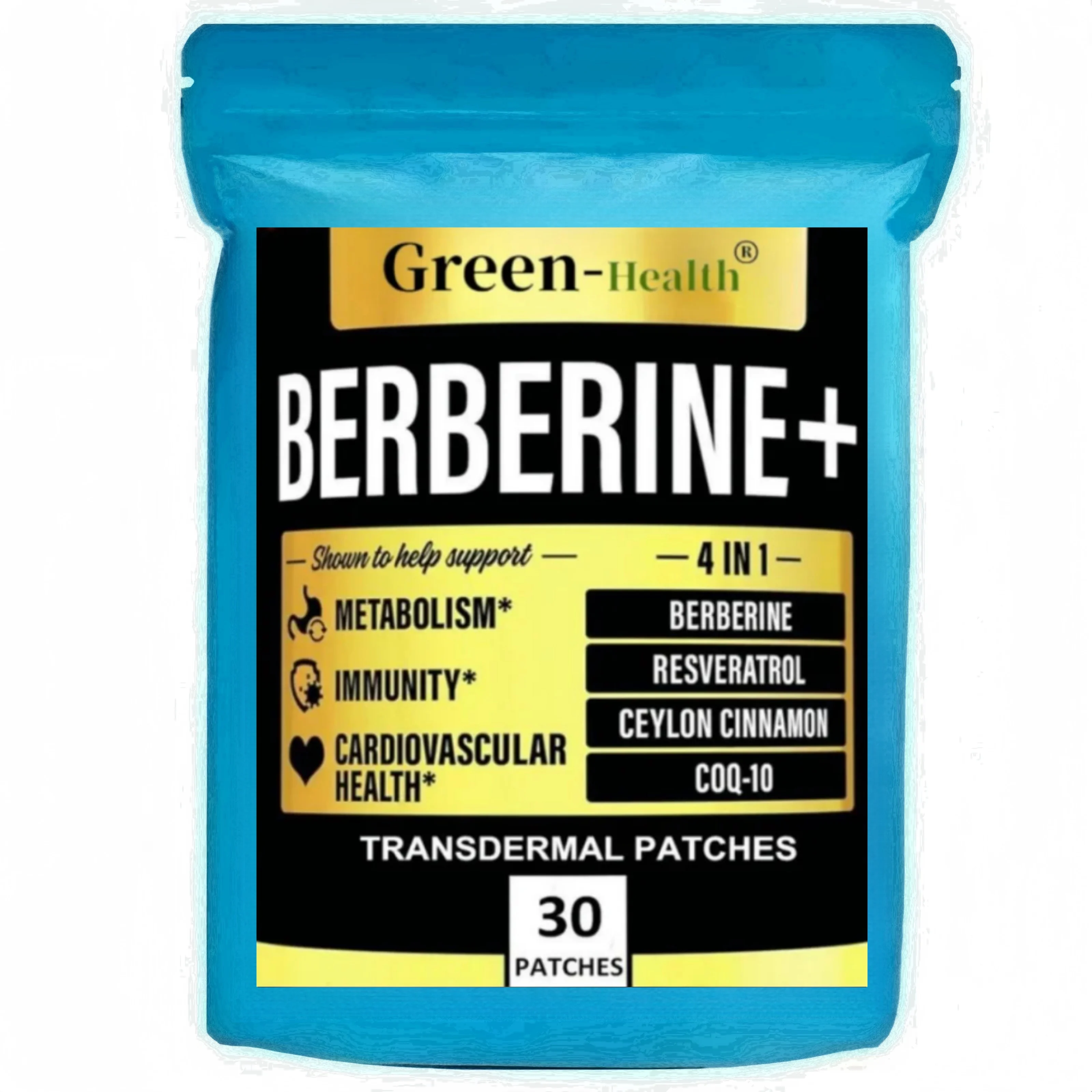 Berberine Transdermal Patches Immune System, Cardiovascular Heart-30 Patches One Month Supply