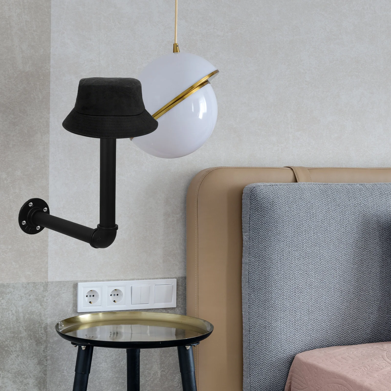 

Wall Mounted Metal Pipe Wood Hat Rack Minimalist Iron Art Holder Cowboy Cap Jacket Organizer Display Hat Hanger