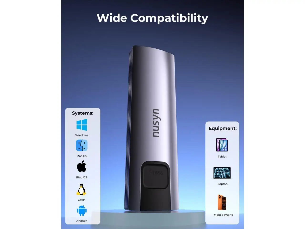 Nusyn NSE20 10Gbps M.2 NVMe/SATA SSD Enclosure,USB-C External Hard Drive Case, Tool-Free Installation, Plug & Play, Aluminum Housing, Compatible with Windows, Mac, Linux, iOS & Android (NSE20GRK)