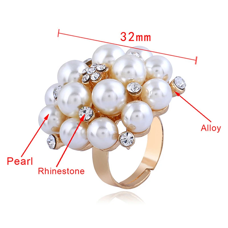 Elegant White Pearl Crystal Flower Women Ring Jewelry Accessories Luxury Big Korean Flower Zircon Engagement Ring Party Gift