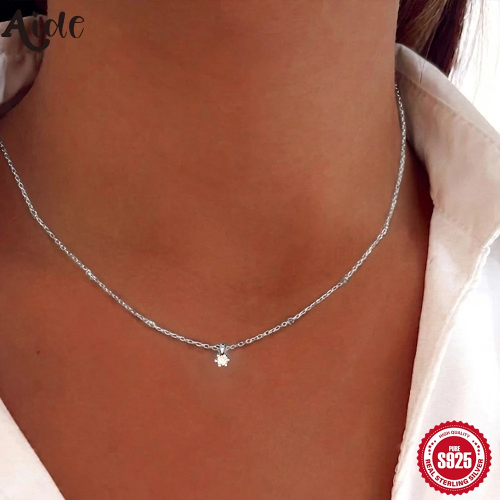 

Aide S925 Sterling Silver Sparkling Solitaire 2.5mm Zircon Necklace Dainty Thin Chain Choker for Women Elegant Everyday Jewelry