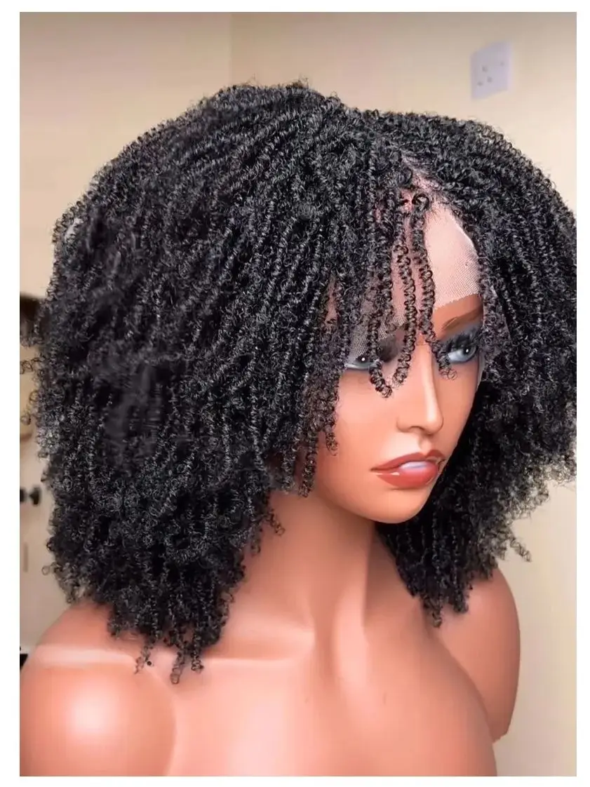 4C Kinky Afro Twist Braid Wig Natural Black 5x5 HD Lace Frontal Synthetic Micro Loc Style with Baby Hair