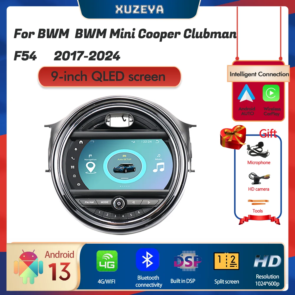 9.0-inch Android 13 For BWM Mini Cooper Clubman F54 2017-2024     GPS Navigation Radio Carplay 4G Multimedia Player