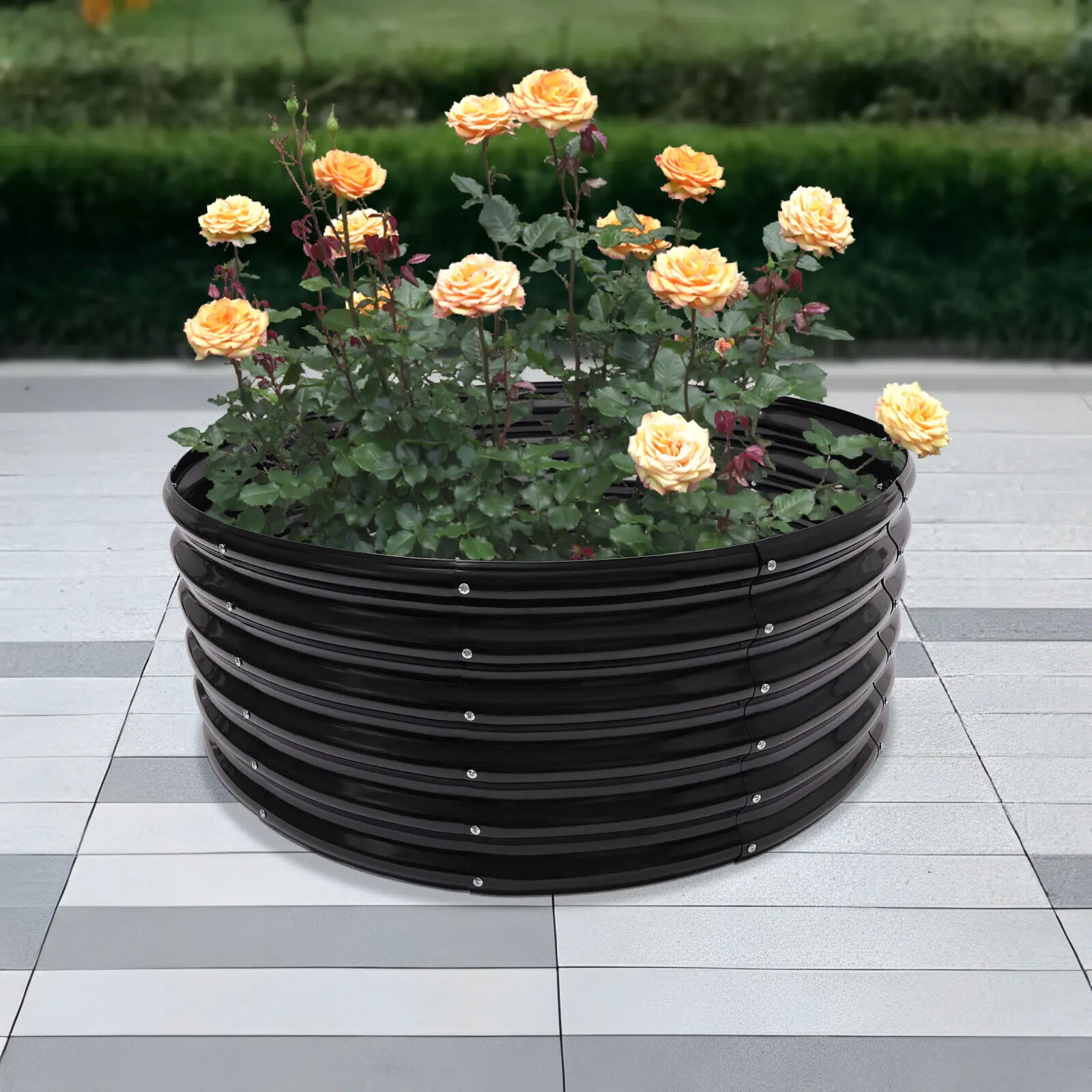 Galvanized Steel Round Raised Flower Bed Outdoor Patio Yard Gardening Raised Bed