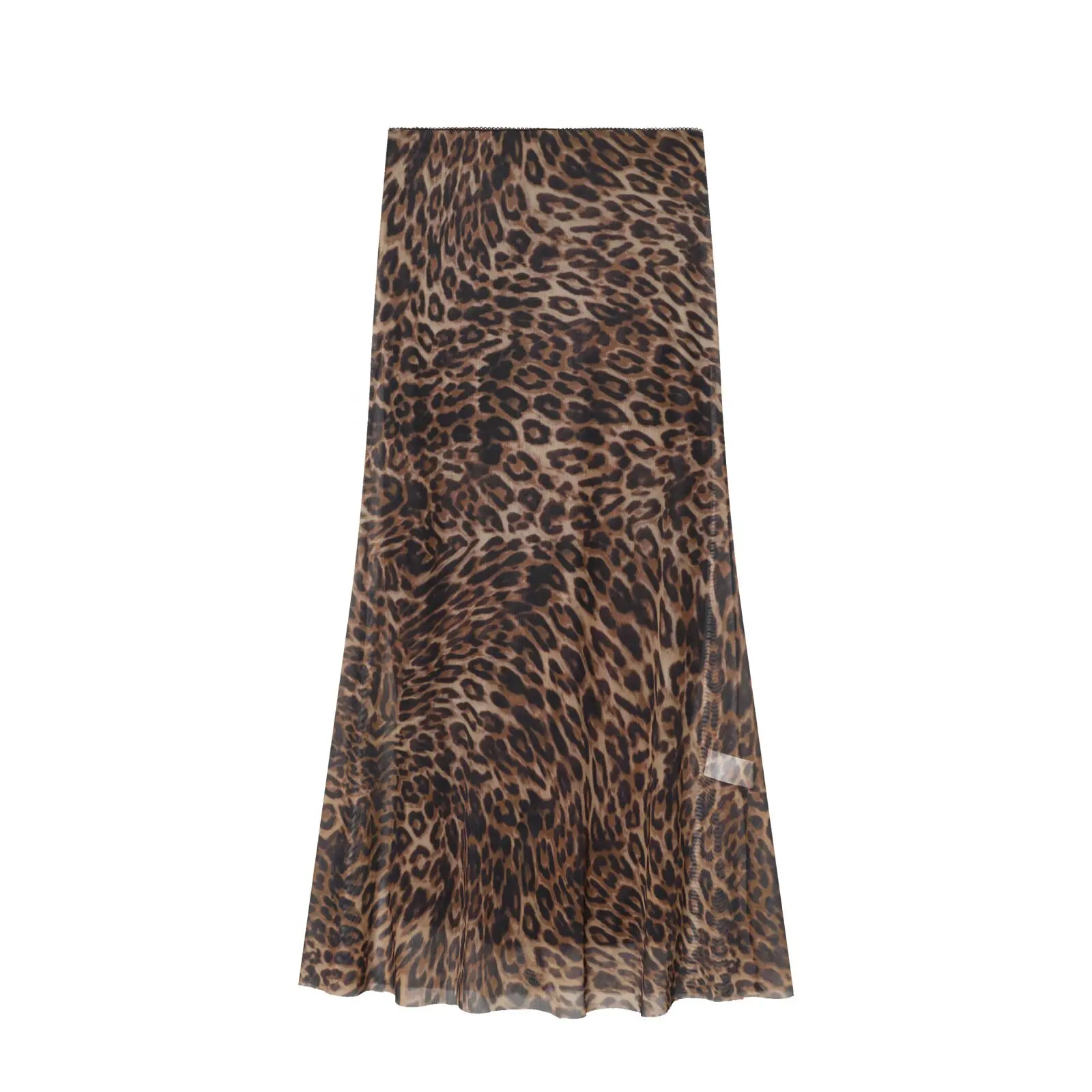 2026 Hot Summer Women's Sexy Elastic Mesh Coffee Animal Leopard Print Skirts Lady Vintage Design A-line Long Party Midi Skirt