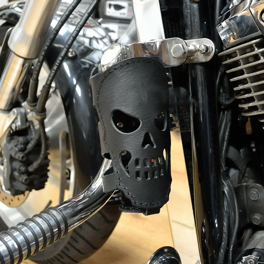 Bicicleta e Motocicleta Drink Bottle Holder, Copo de Couro, Pode Suportar, Skull Cup Holder, Car-Styling