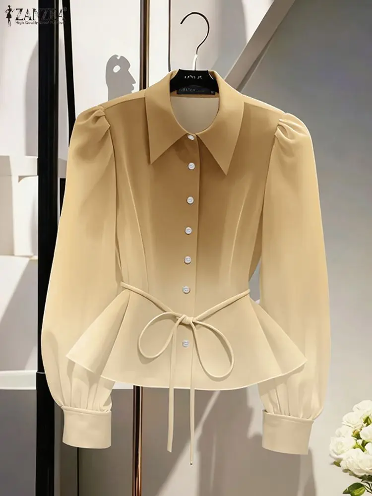 

ZANZEA, женская рубашка, модная элегантная офисная женская блузка с принтом тай-дай, осень 202, повседневные бандажные топы с длинными рукавами и пуговицами с лацканами