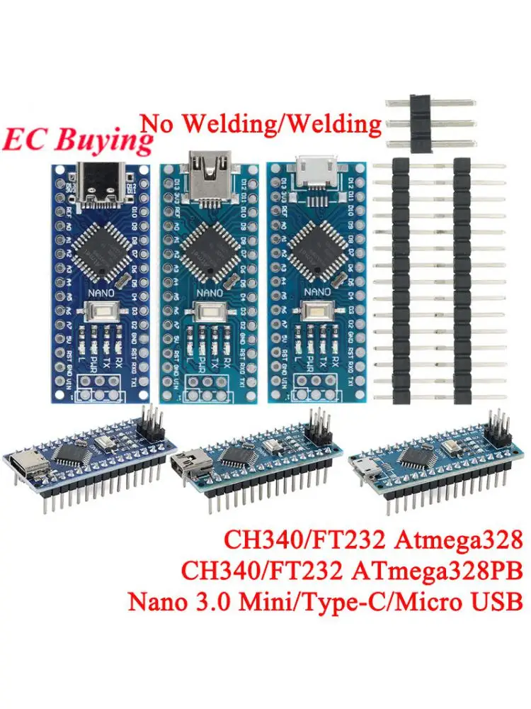 Nano V3.0 3.0 Mini/Type-C/Micro USB Kontroler Moduł Programowalny ATmega328P ATMEGA328PB dla Arduino CH340 FT232 Sterownik — zdjęcie produktu 7