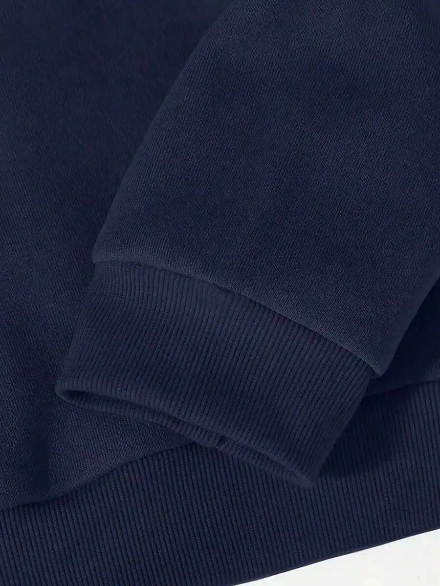 Navy Blue Oversized Hoodie with White Bow Embroidery for Women image 6