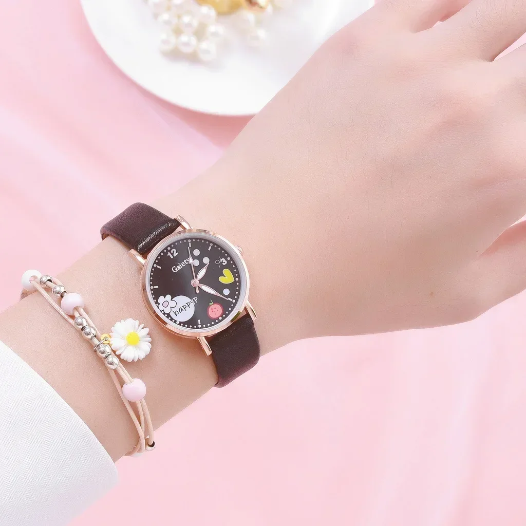 Kids Watches Pink Cute Children Wristwatch Cartoon Pattern Quartz Watch Set for Girls Students Clock Relogio Feminino