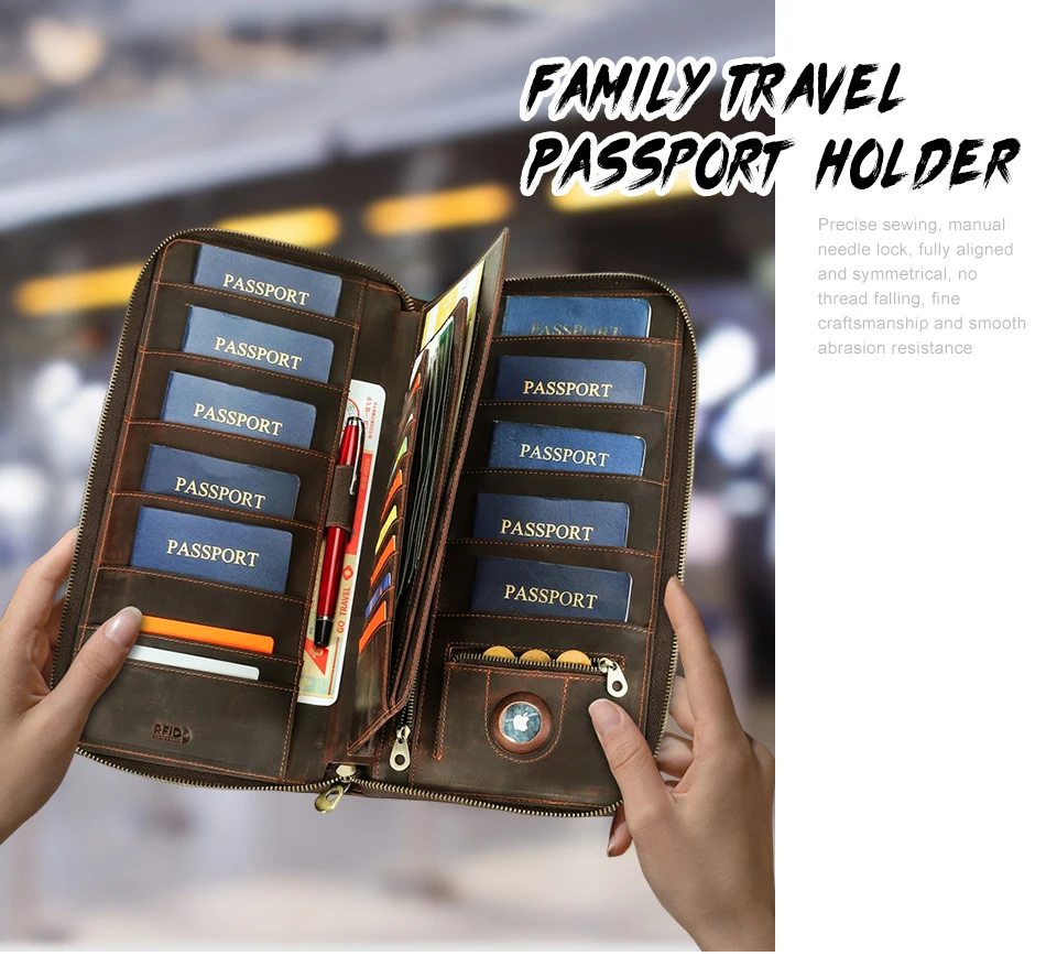 Reisepass-Etui, Familien-Reisepass-Halter, Dokumenten-Organizer, Kartenhalter, Clutch, RFID-Schutz, Diebstahlschutz, Verlustschutz – Detail 1