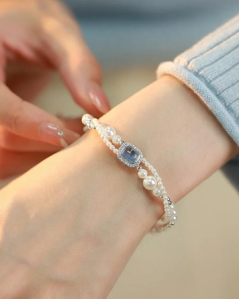 

Two Strands 5-9mm South Sea Round White Pearl Bracelet 7.5-8"