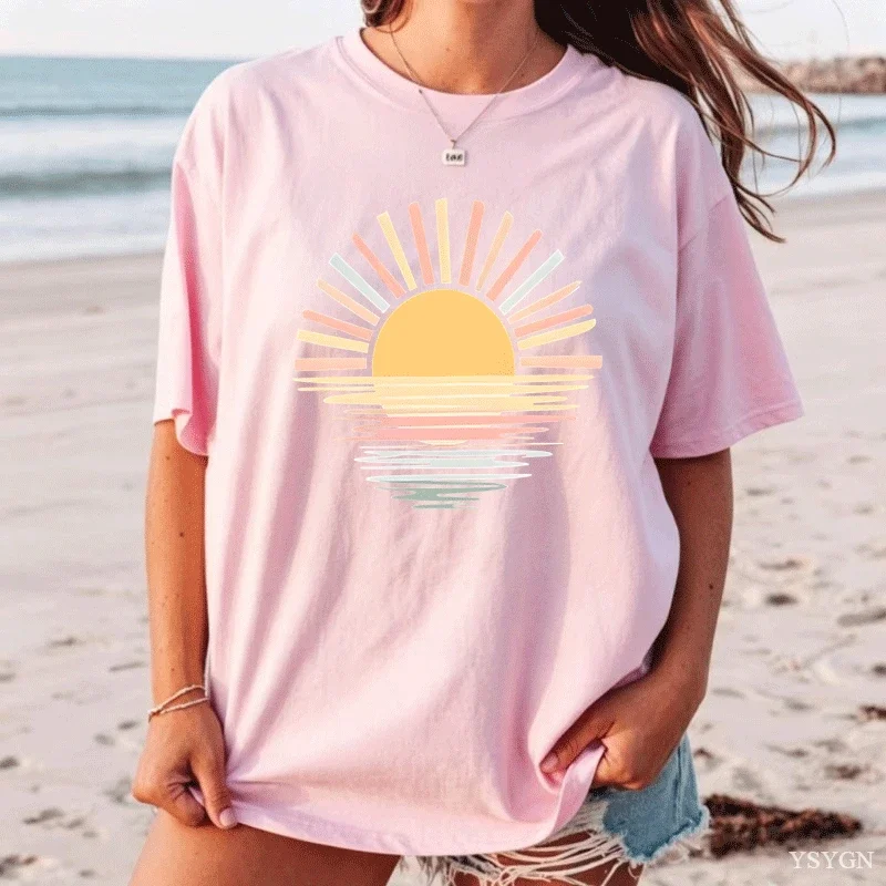 Vintage Be The Light Sunset Graphic Tee Aesthetic Christian Tee Boho Christian Jesus Shirt Unisex Short Sleeve Summer Beach Tees