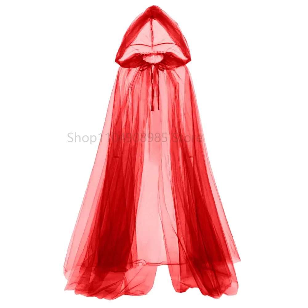 Gothic Punk Cloak Soft Tulle Capes Halloween Costume for Women Starry Stars Party Floor Length Cloak with Hood Cape view 4