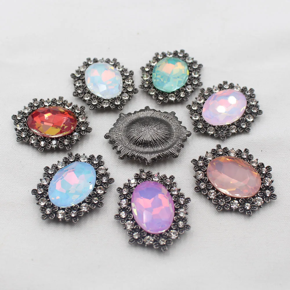 Retro style 4pcs/lot multi-color elliptical alloy lace with diamond inlaid mocha material DIY shoes, clothing, luggage, court st