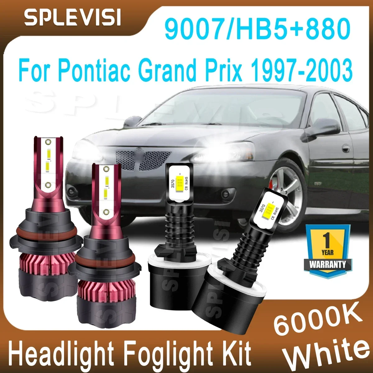 

Bright White Car Lights For Pontiac Grand Prix 1997 1998 1999 2000 2001 2002 2003 LED Headlight Hi Low Beam 9007/HB5 Foglamp 880