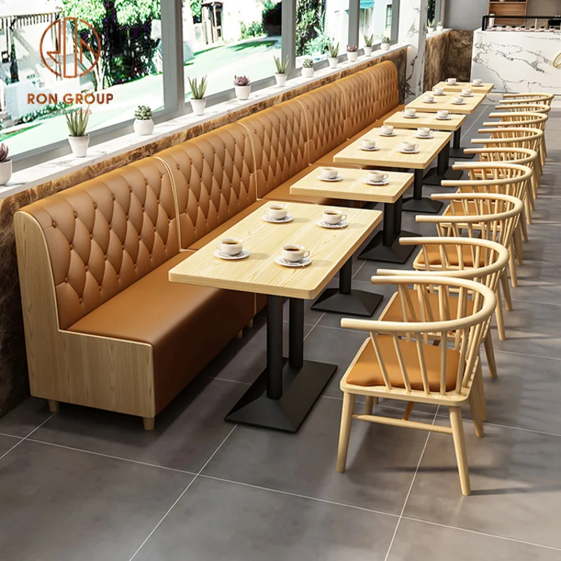 custom.Coffee Shop Fast Food Commercial Square Cafe Leather Wood Restaurant Sofa Furniture Booth Seating Table and Chair Set