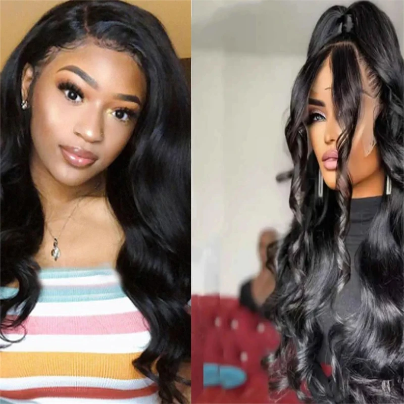 Perruque Lace Front Wig Body Wave synthétique noire-03/Wear, perruques Lace Wig longues HD, naissance des cheveux naturelle, partie latérale, pour femmes