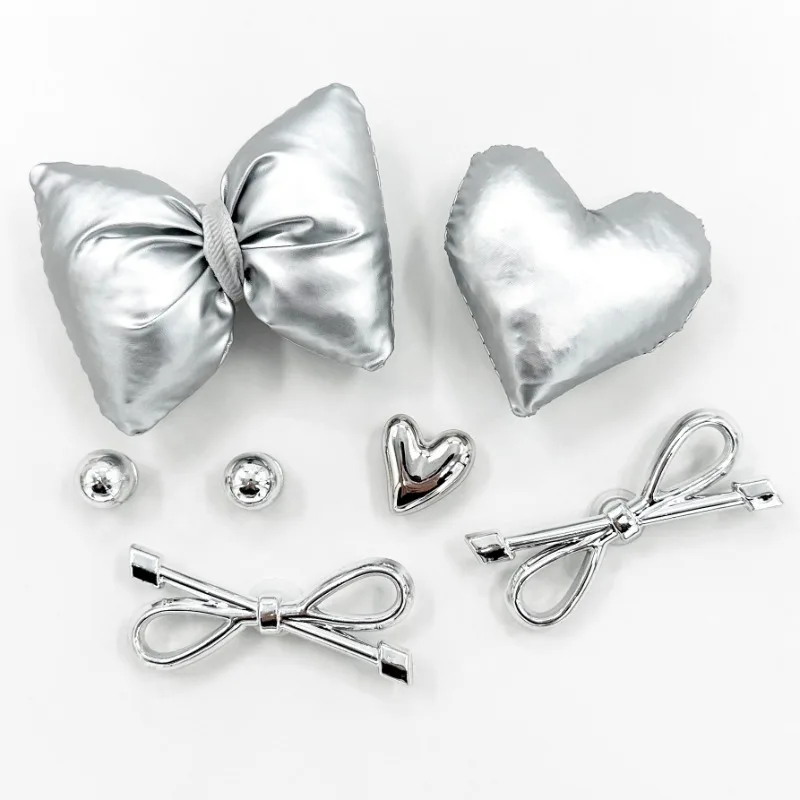 7PCS Fashion Shoe Charms Set Accessories Hole Shoe Buckle Silver Bow DIY 3D Shoes Decorations