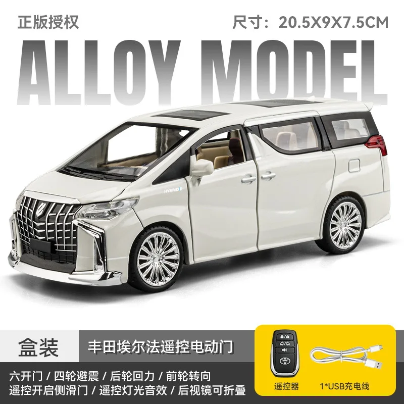 1:24 Alphard Remote Control Electric Door Alloy Car Model Shockproof Sound and Light Business Decorative Ornaments Toy Gift