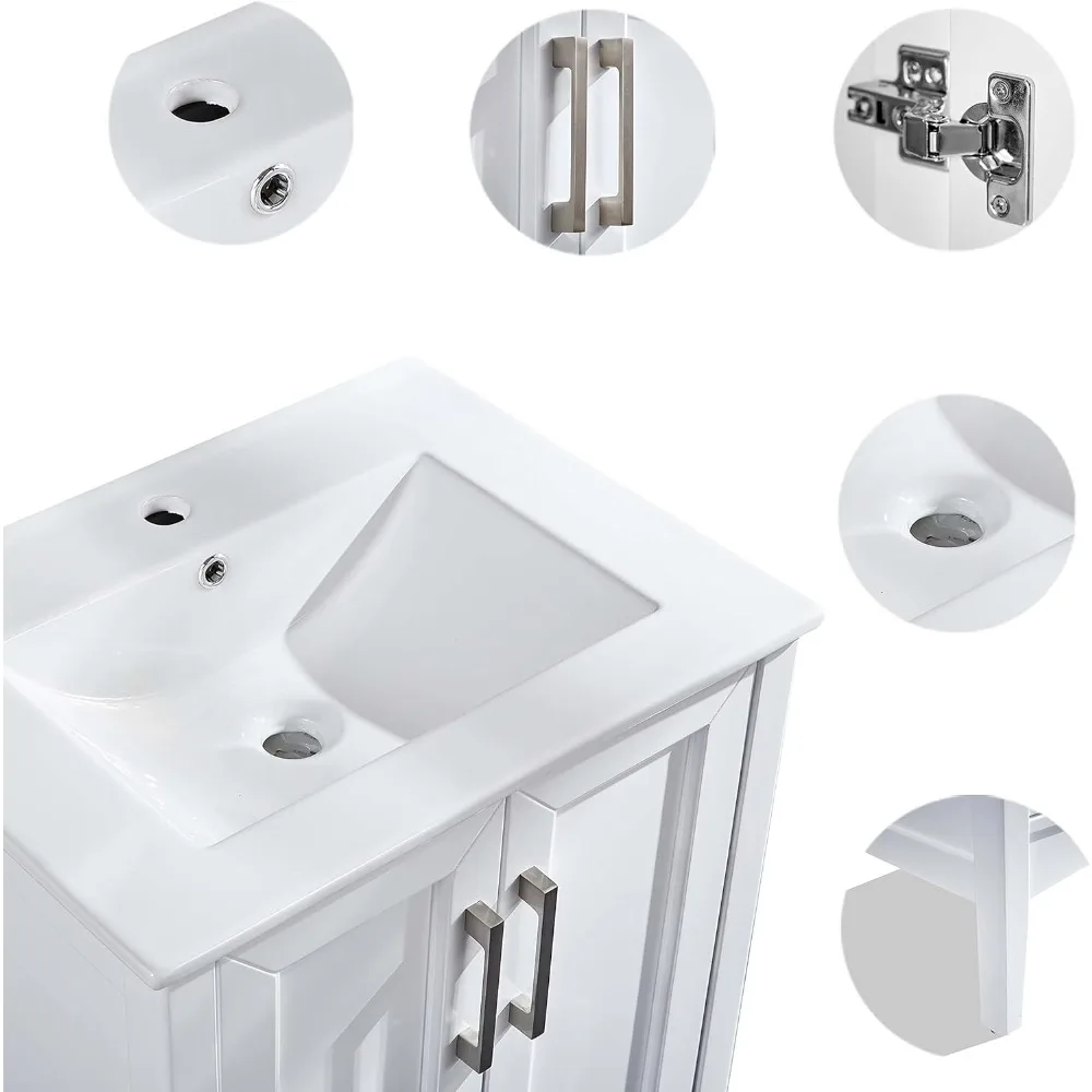 Meuble de rangement de salle de bain en bois autoportant, 2 portes, meuble lavabo et lavabo moderne à un seul étage, livraison gratuite